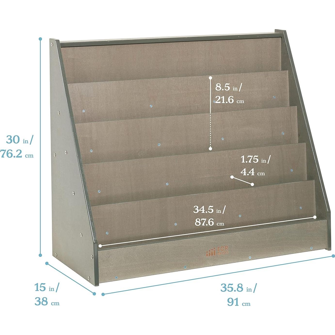 Exhibidor de Libros ECR4Kids Lavado Gris 91x38x76 cm