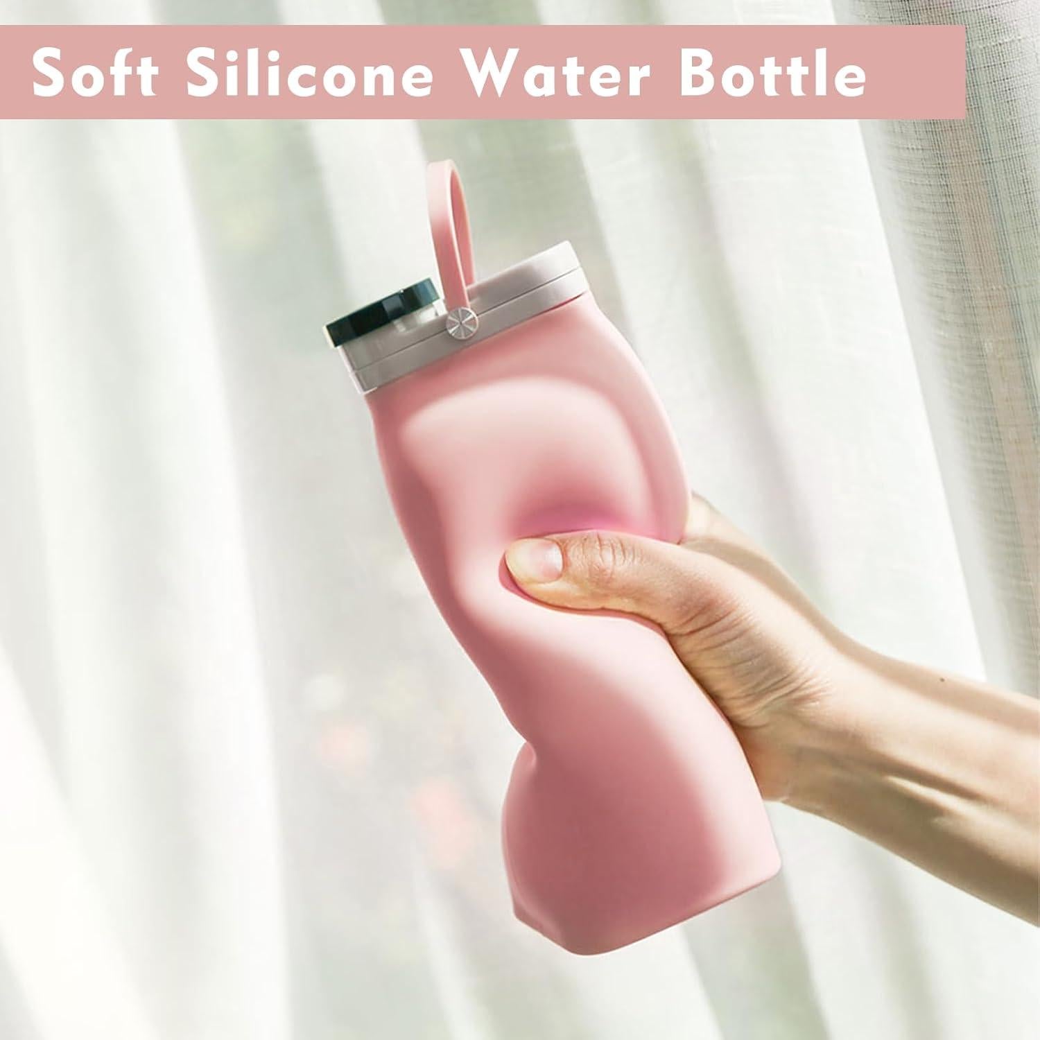 Botella de Agua Plegable PNEUICALLY 591 ml Rosa Silicona