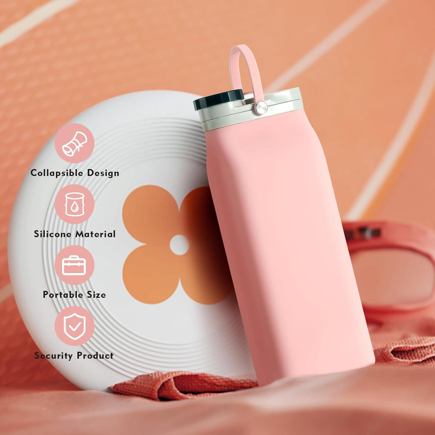 Botella de Agua Plegable PNEUICALLY 591 ml Rosa Silicona