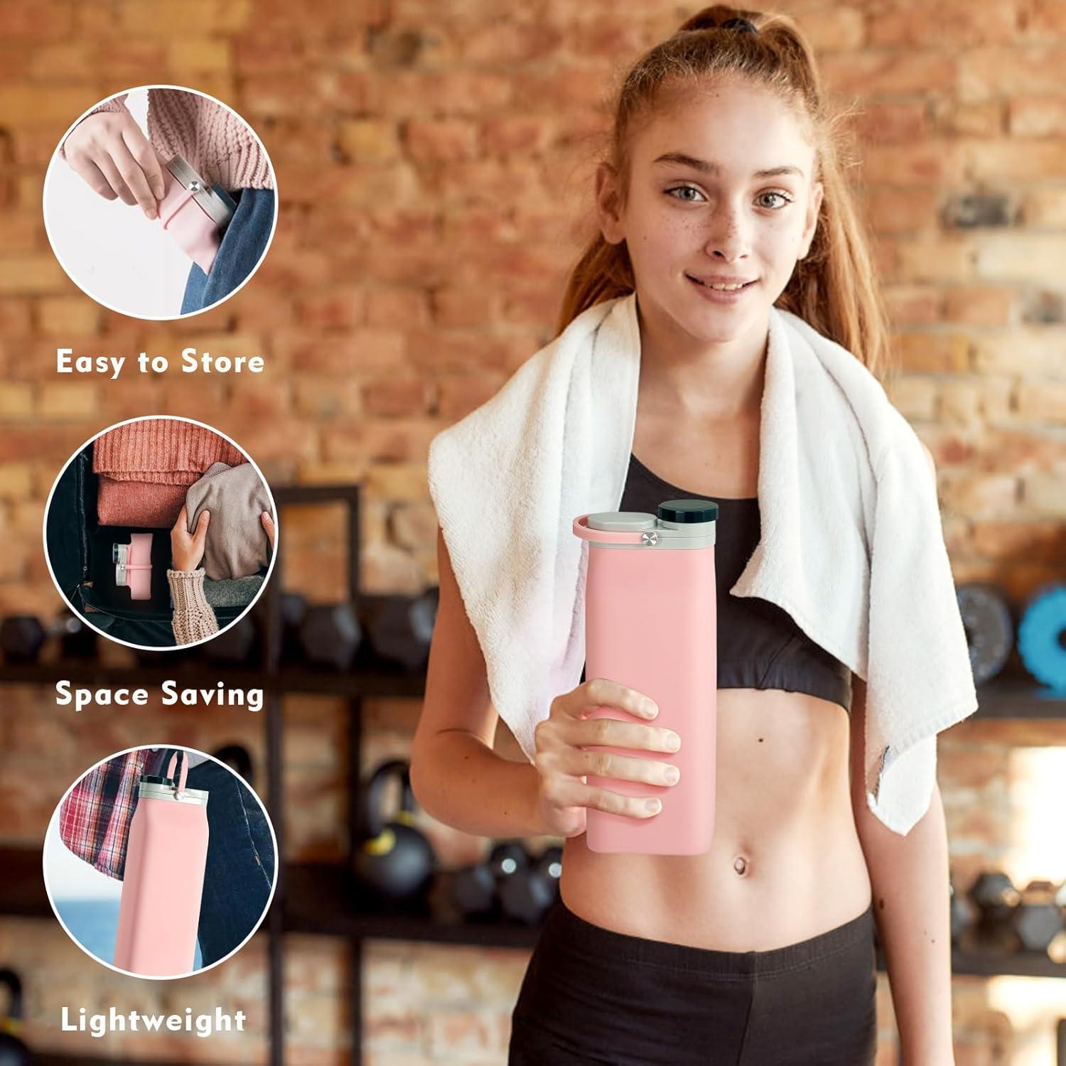 Botella de Agua Plegable PNEUICALLY 591 ml Rosa Silicona