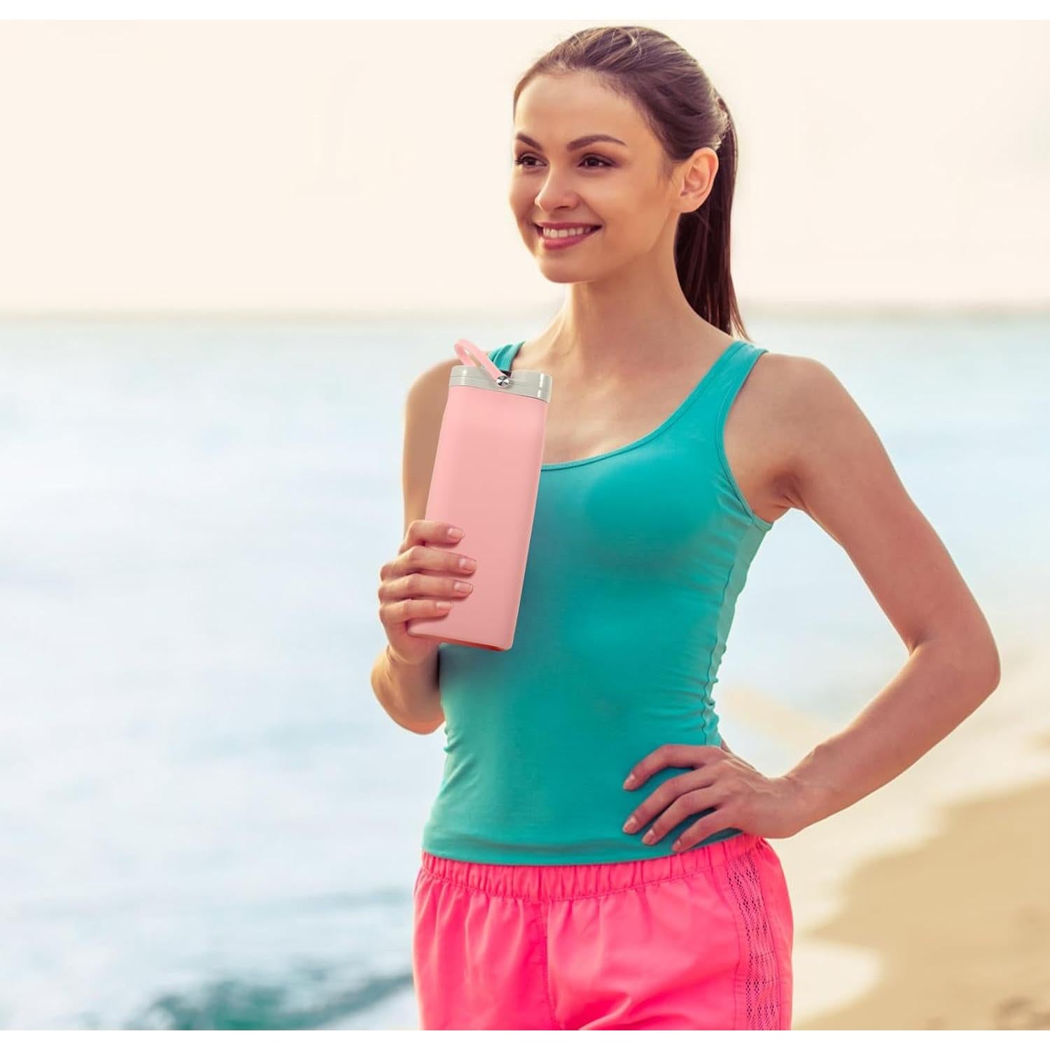 Botella de Agua Plegable PNEUICALLY 591 ml Rosa Silicona