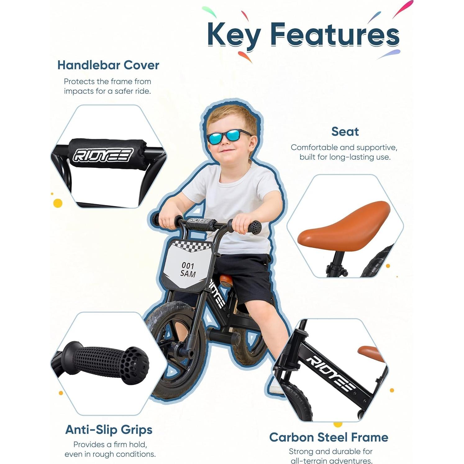 Bicicleta de Equilibrio RIDYEE para Niños 2-5 Años Ajustable