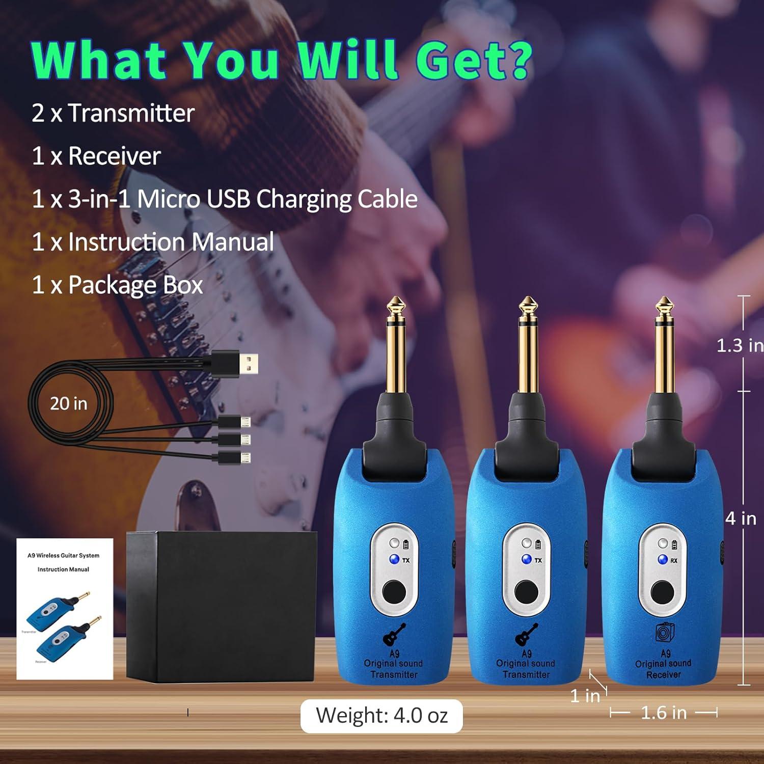 Sistema Inalámbrico de Guitarra A9 2.4GHz con Batería Recargable