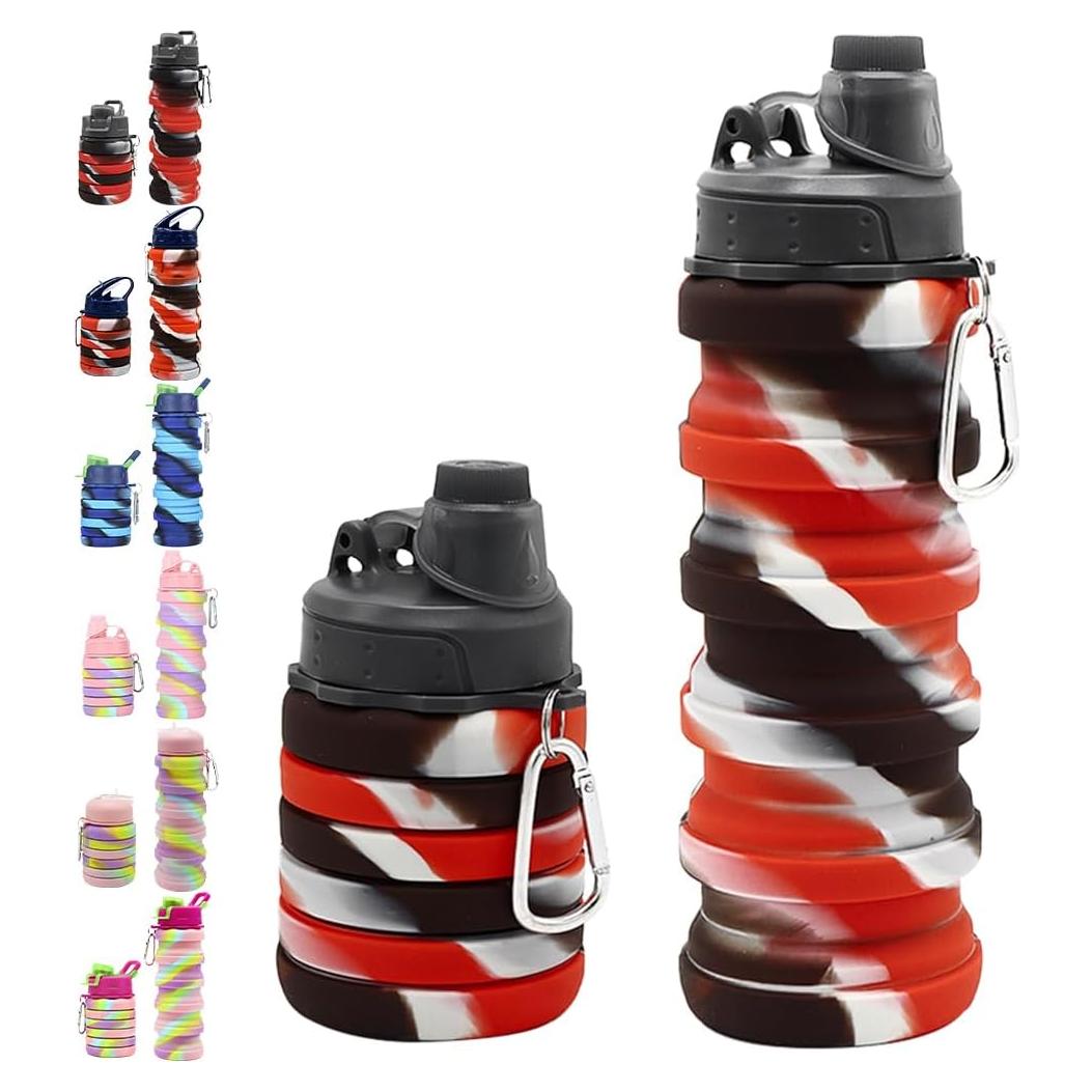 Botella de Agua Plegable WATMHHJQ 500ml Silicona A-Negro Rojo