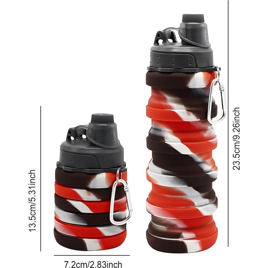 Botella de Agua Plegable WATMHHJQ 500ml Silicona A-Negro Rojo