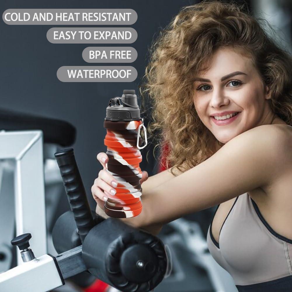 Botella de Agua Plegable WATMHHJQ 500ml Silicona A-Negro Rojo