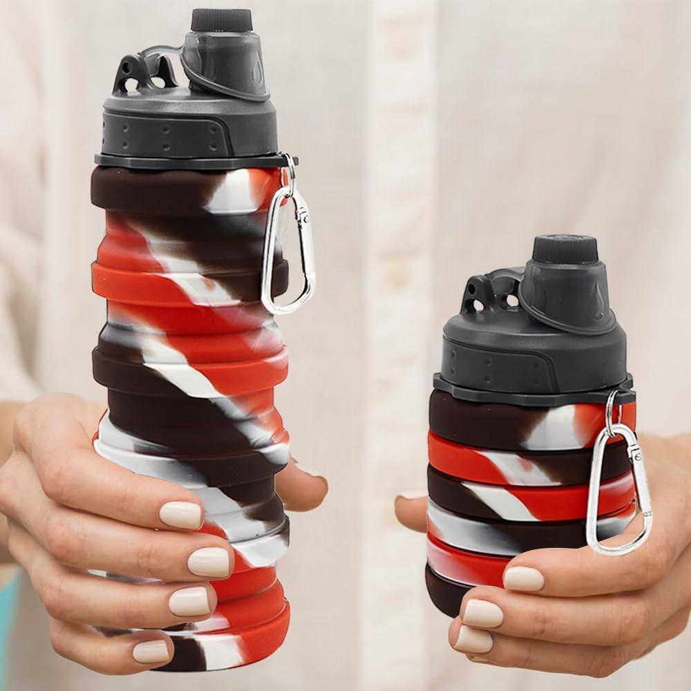 Botella de Agua Plegable WATMHHJQ 500ml Silicona A-Negro Rojo