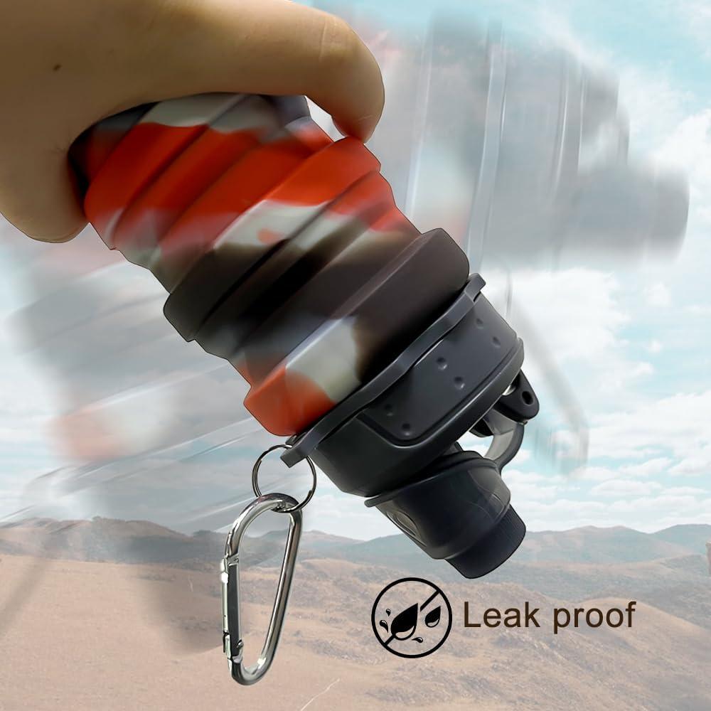 Botella de Agua Plegable WATMHHJQ 500ml Silicona A-Negro Rojo