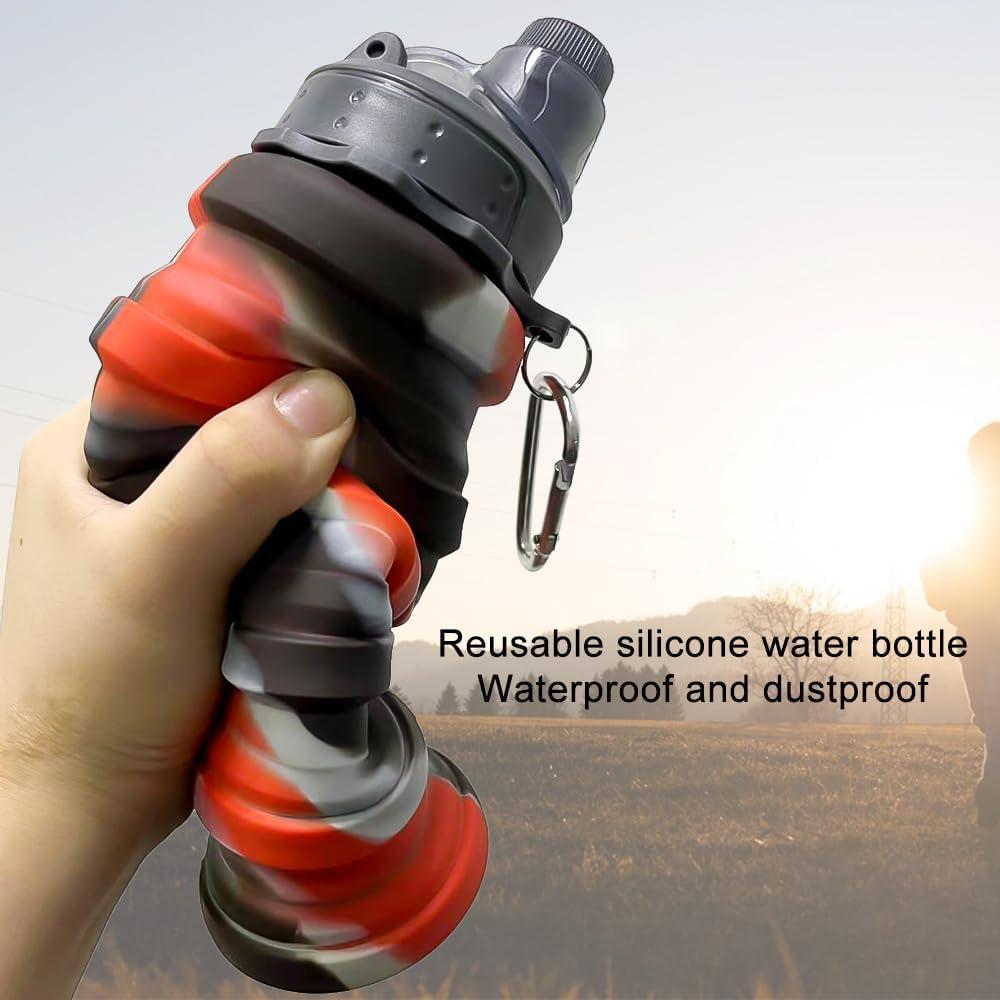 Botella de Agua Plegable WATMHHJQ 500ml Silicona A-Negro Rojo