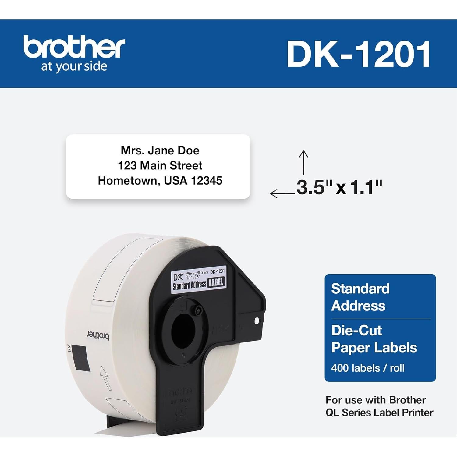 Etiquetas de Dirección Brother DK-1201, 400 Unidades, 29x90mm