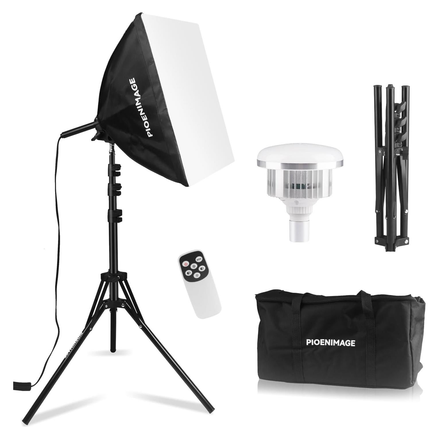 Kit de Iluminación Softbox PIOENIMAGE 43x43cm con Trípode y LED 85W