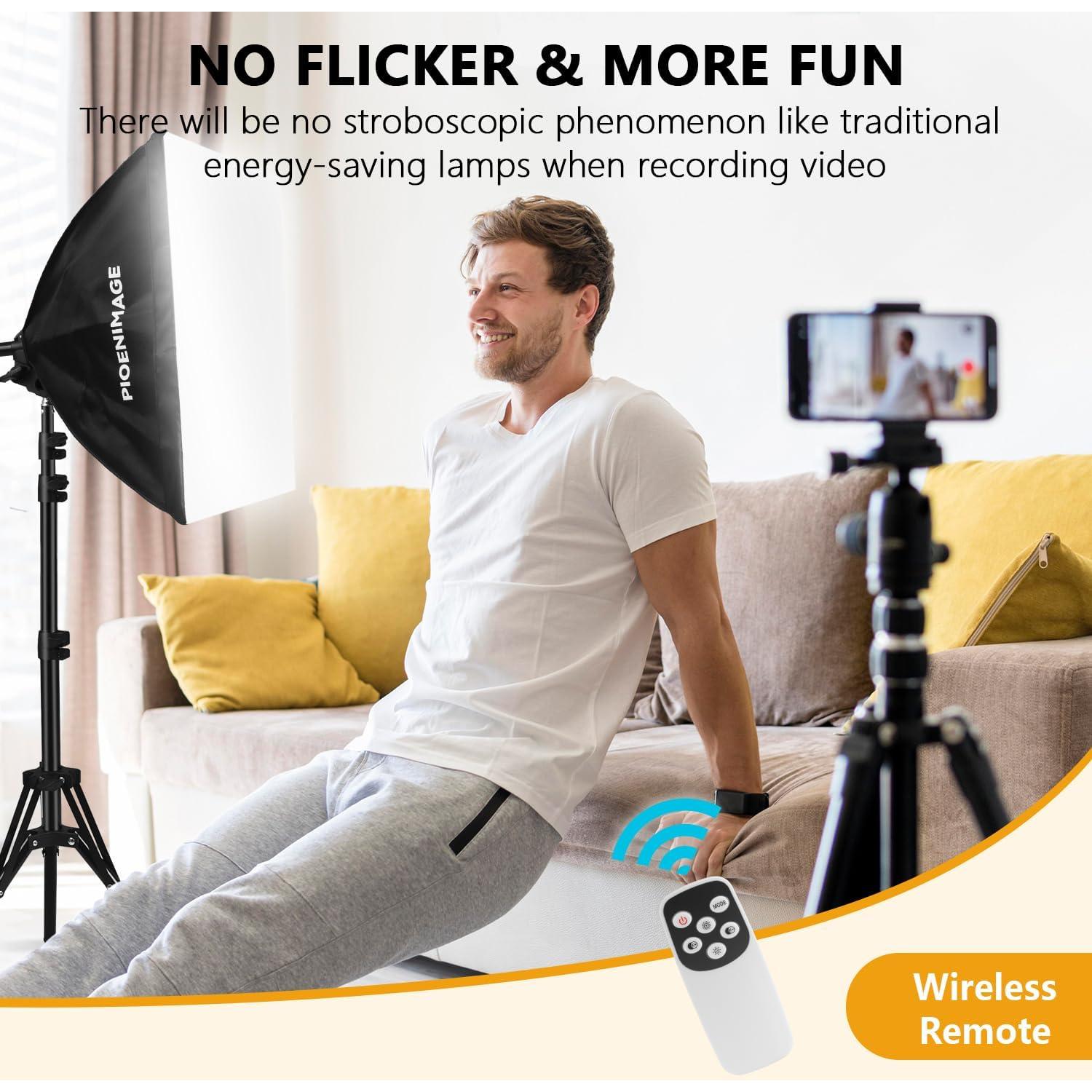 Kit de Iluminación Softbox PIOENIMAGE 43x43cm con Trípode y LED 85W