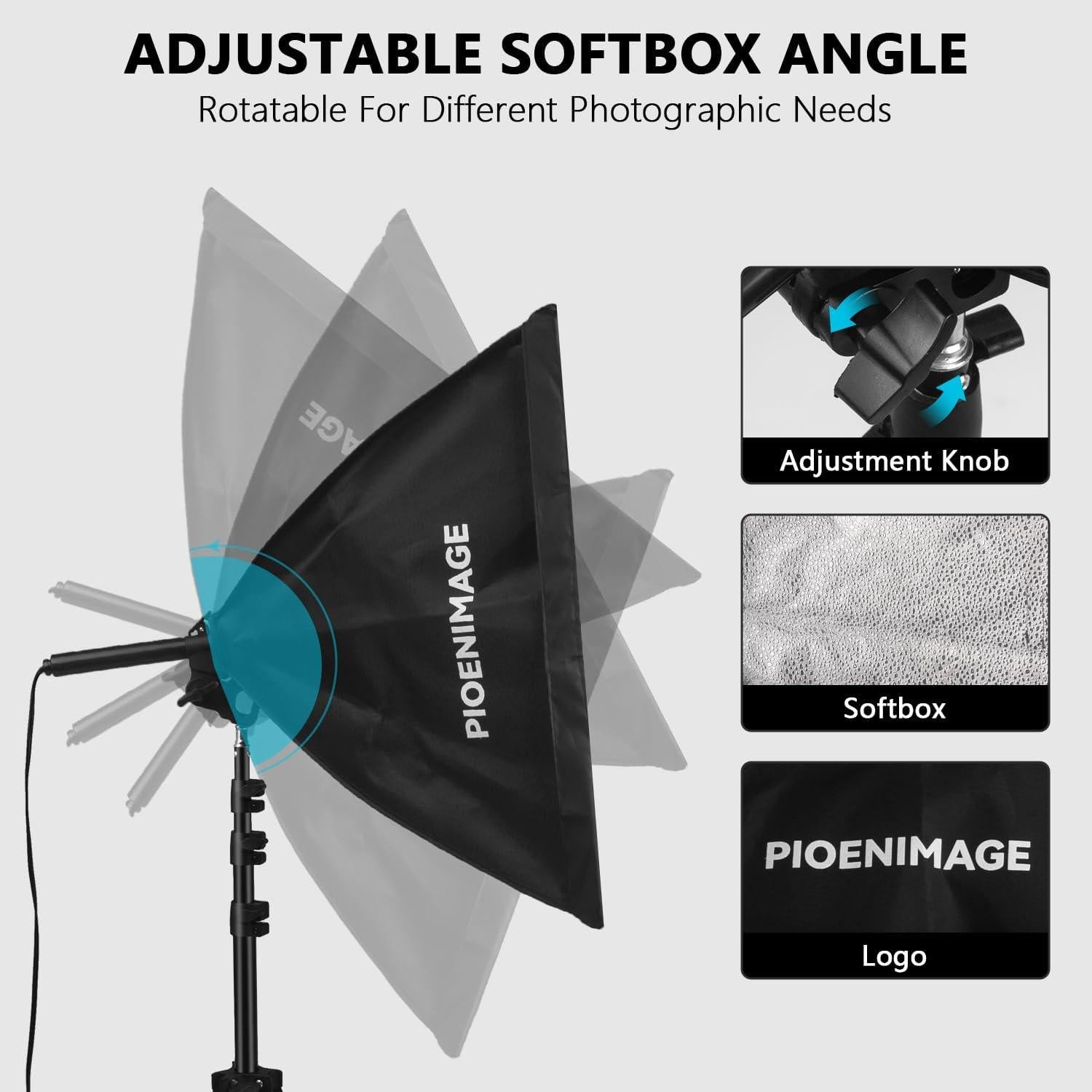 Kit de Iluminación Softbox PIOENIMAGE 43x43cm con Trípode y LED 85W