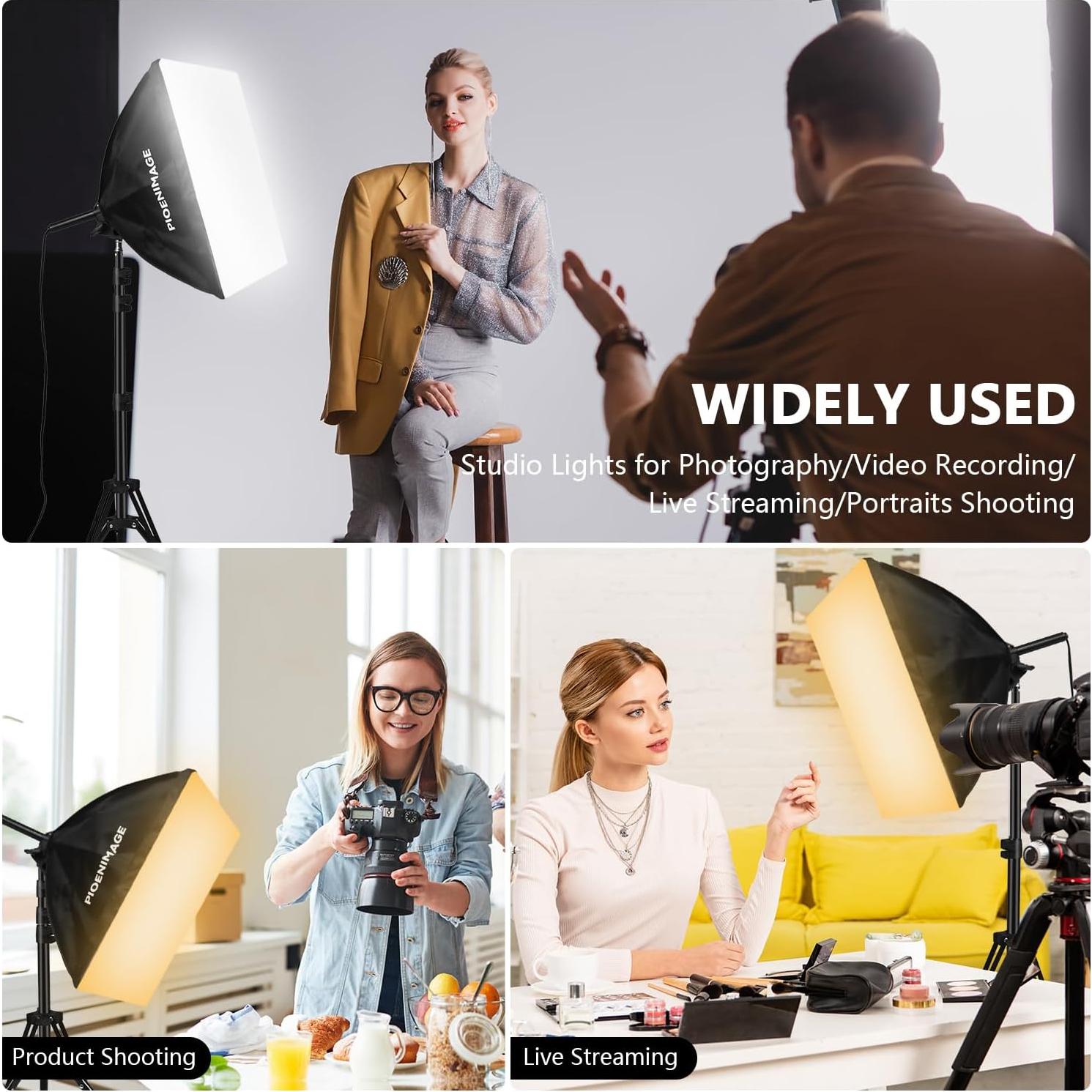 Kit de Iluminación Softbox PIOENIMAGE 43x43cm con Trípode y LED 85W