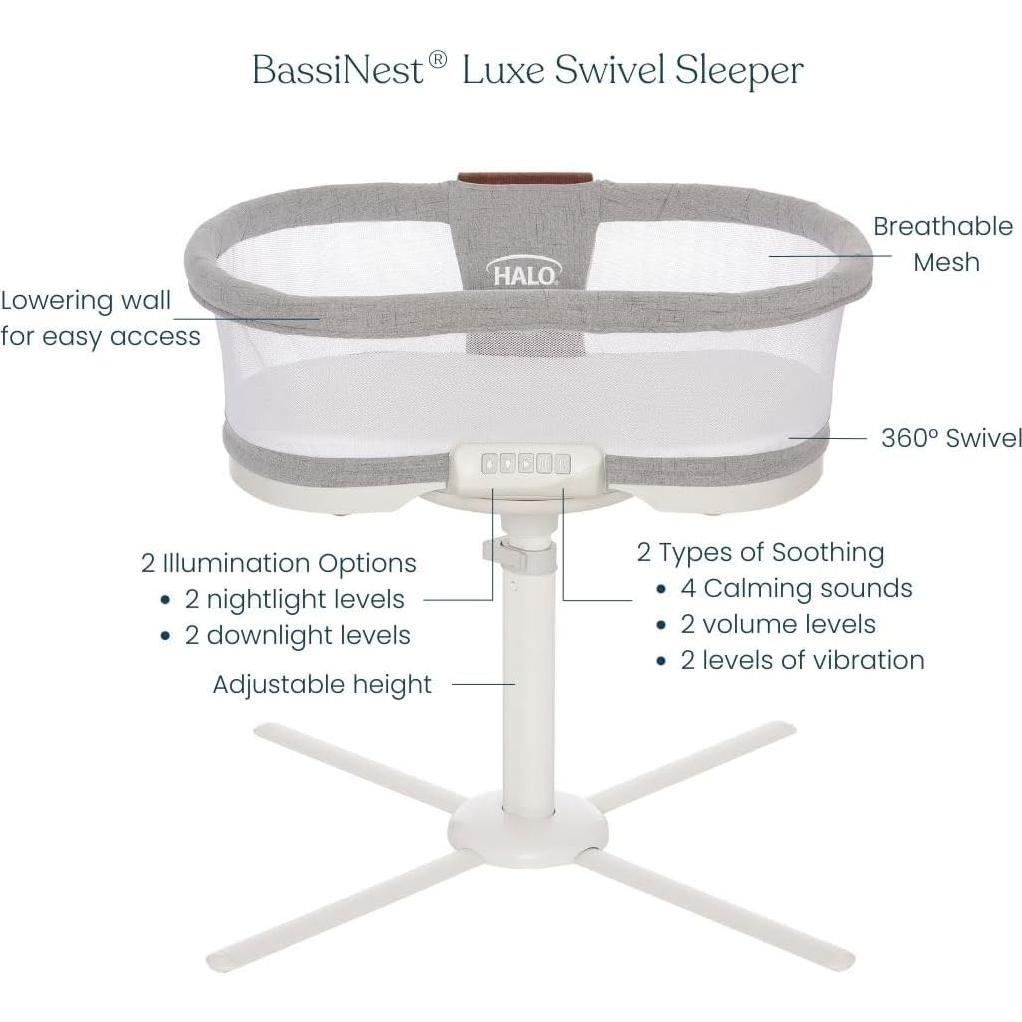 Cuna HALO BassiNest Luxe Swivel 360° - Tweed Gris Paloma