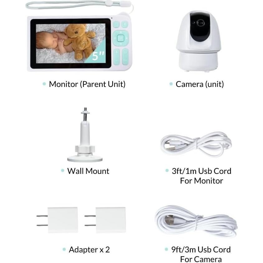 Monitor de Bebé Cyanpink B3 1080p Pantalla 5" Visión Nocturna