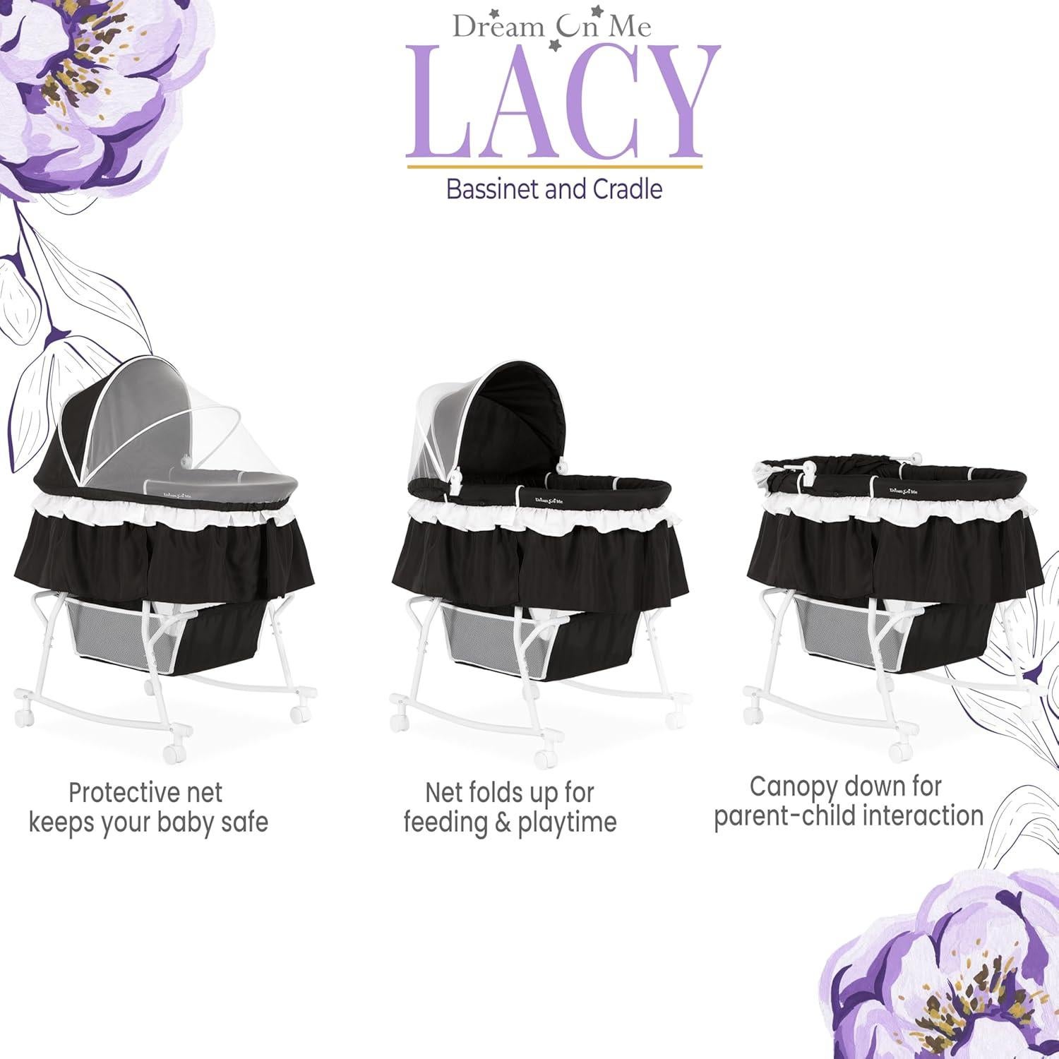 Cuna y Mecedora Portátil 2 en 1 Dream On Me Lacy Negra