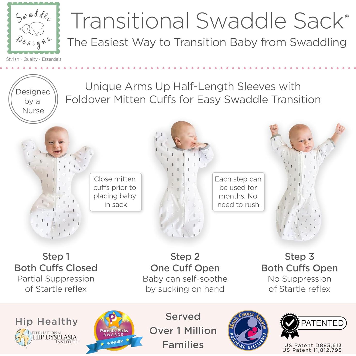 Saco de Envoltura Transicional SwaddleDesigns Pequeño 0-3 meses
