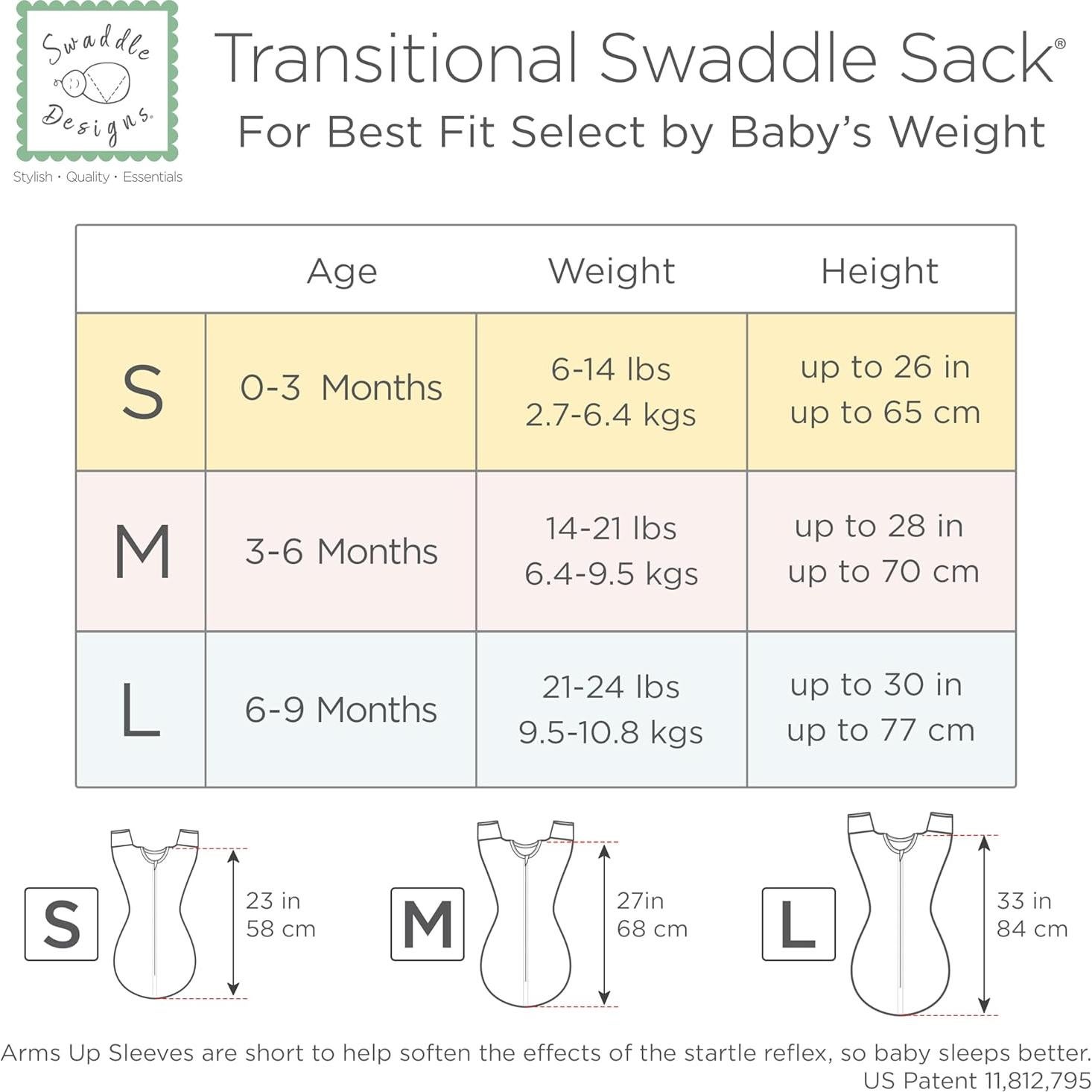 Saco de Envoltura Transicional SwaddleDesigns Pequeño 0-3 meses