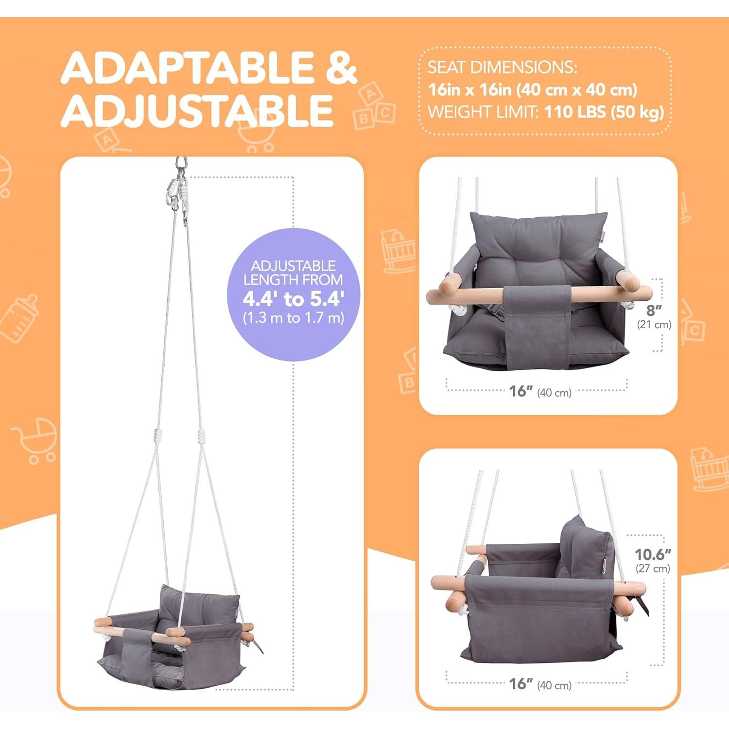 Columpio de Lona para Bebés Cateam Gris Oscuro con Cinturón