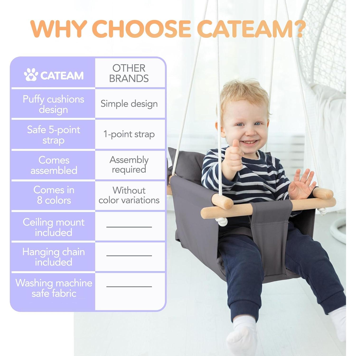 Columpio de Lona para Bebés Cateam Gris Oscuro con Cinturón