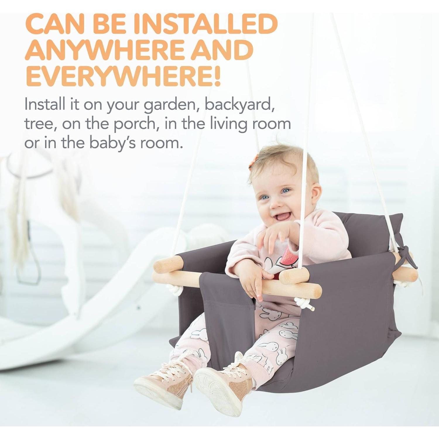 Columpio de Lona para Bebés Cateam Gris Oscuro con Cinturón