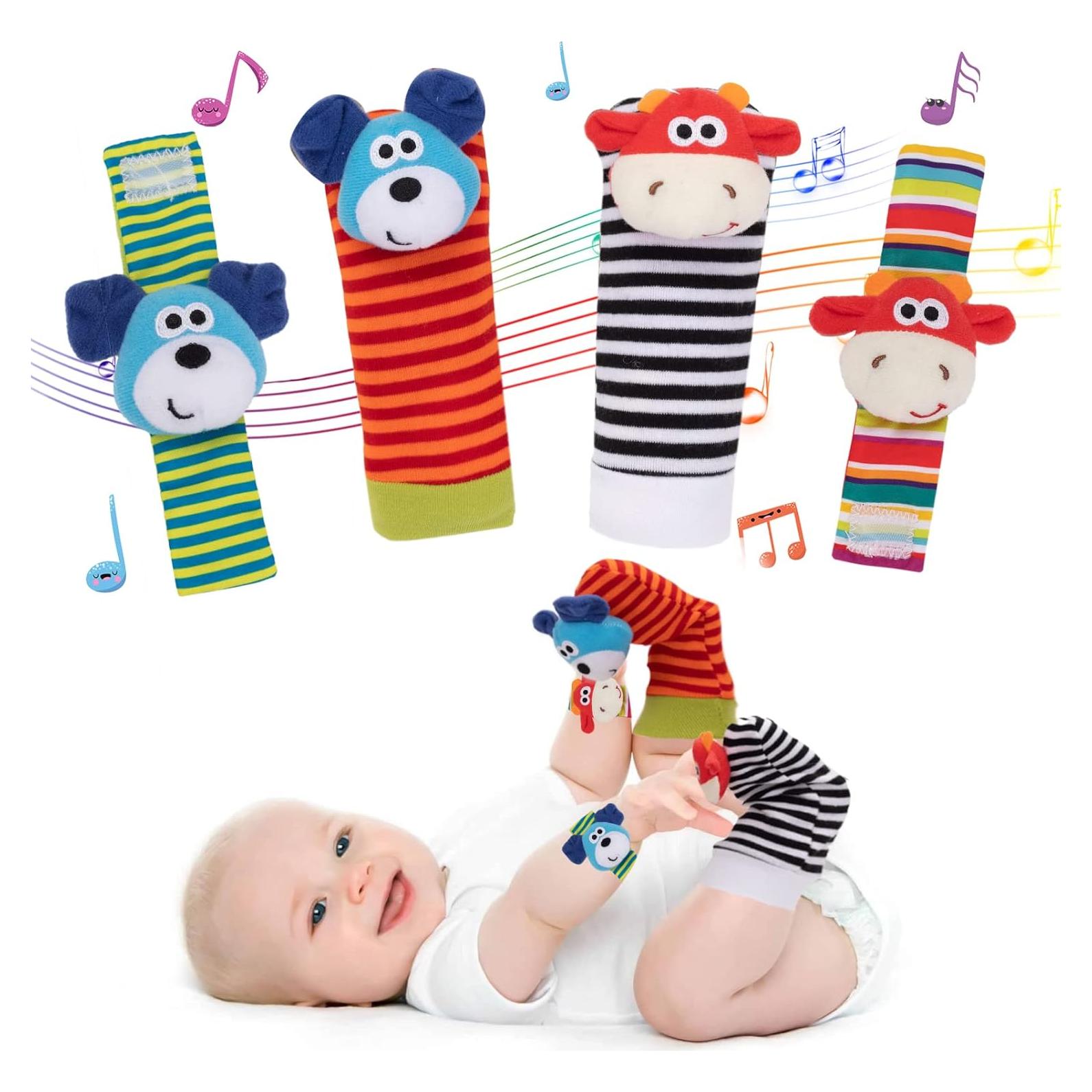 Set de 4 Sonajeros para Muñeca y Calcetines Animales PADONISE