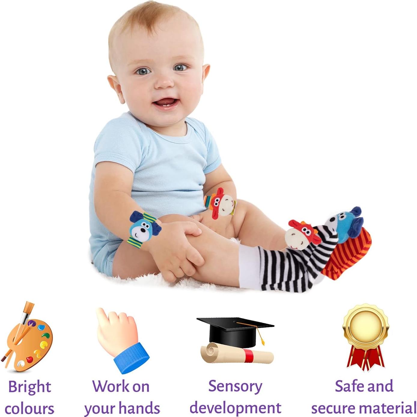 Set de 4 Sonajeros para Muñeca y Calcetines Animales PADONISE