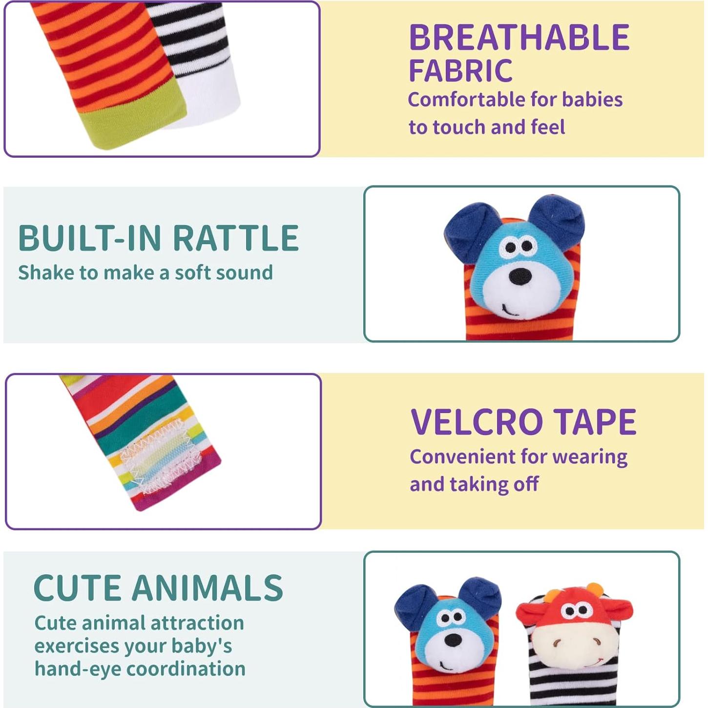 Set de 4 Sonajeros para Muñeca y Calcetines Animales PADONISE