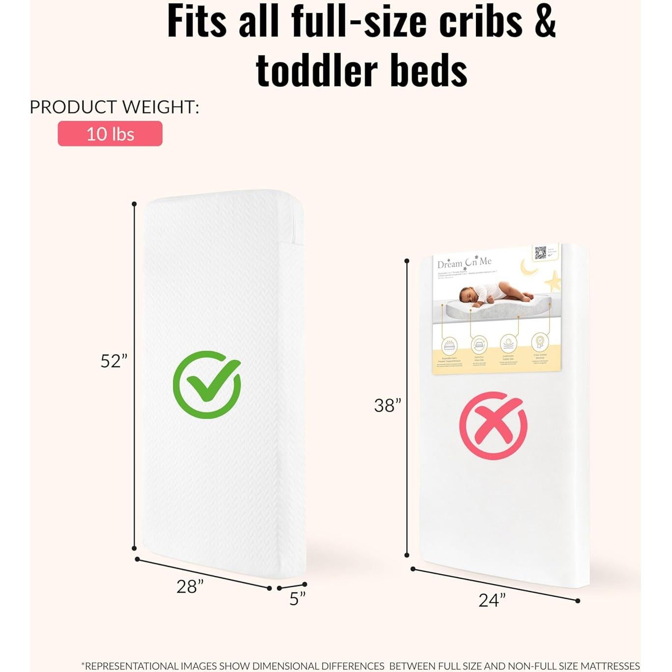 Colchón Dream On Me Baby Zzz 132x71 cm Transpirable y Lavable