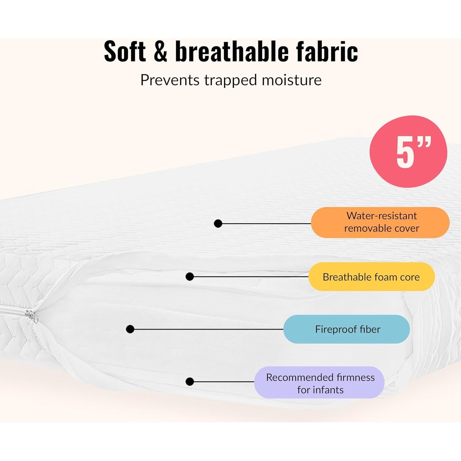 Colchón Dream On Me Baby Zzz 132x71 cm Transpirable y Lavable