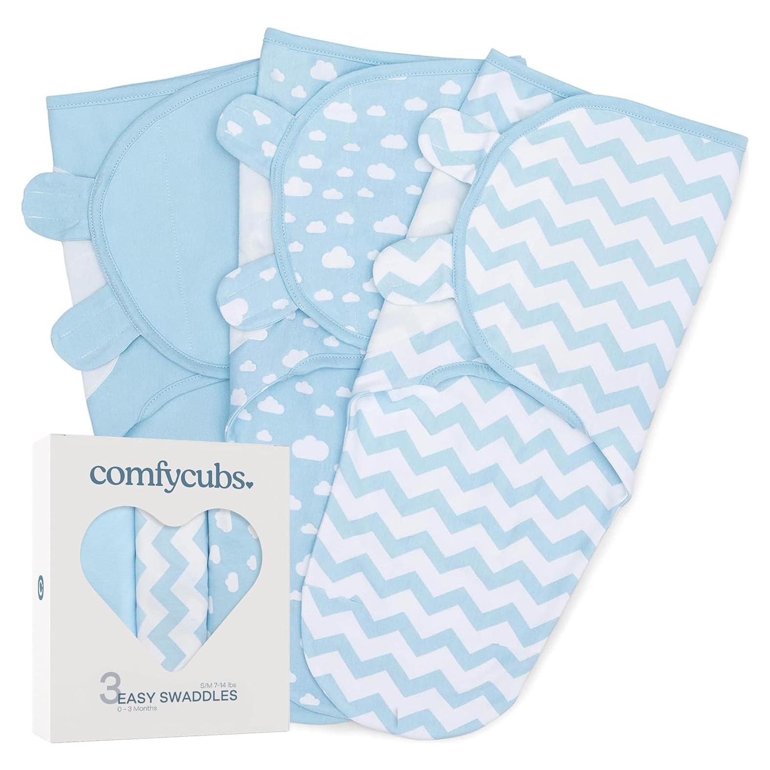 Manta de Envoltura Comfy Cubs 100% Algodón Azul 3 Paquetes