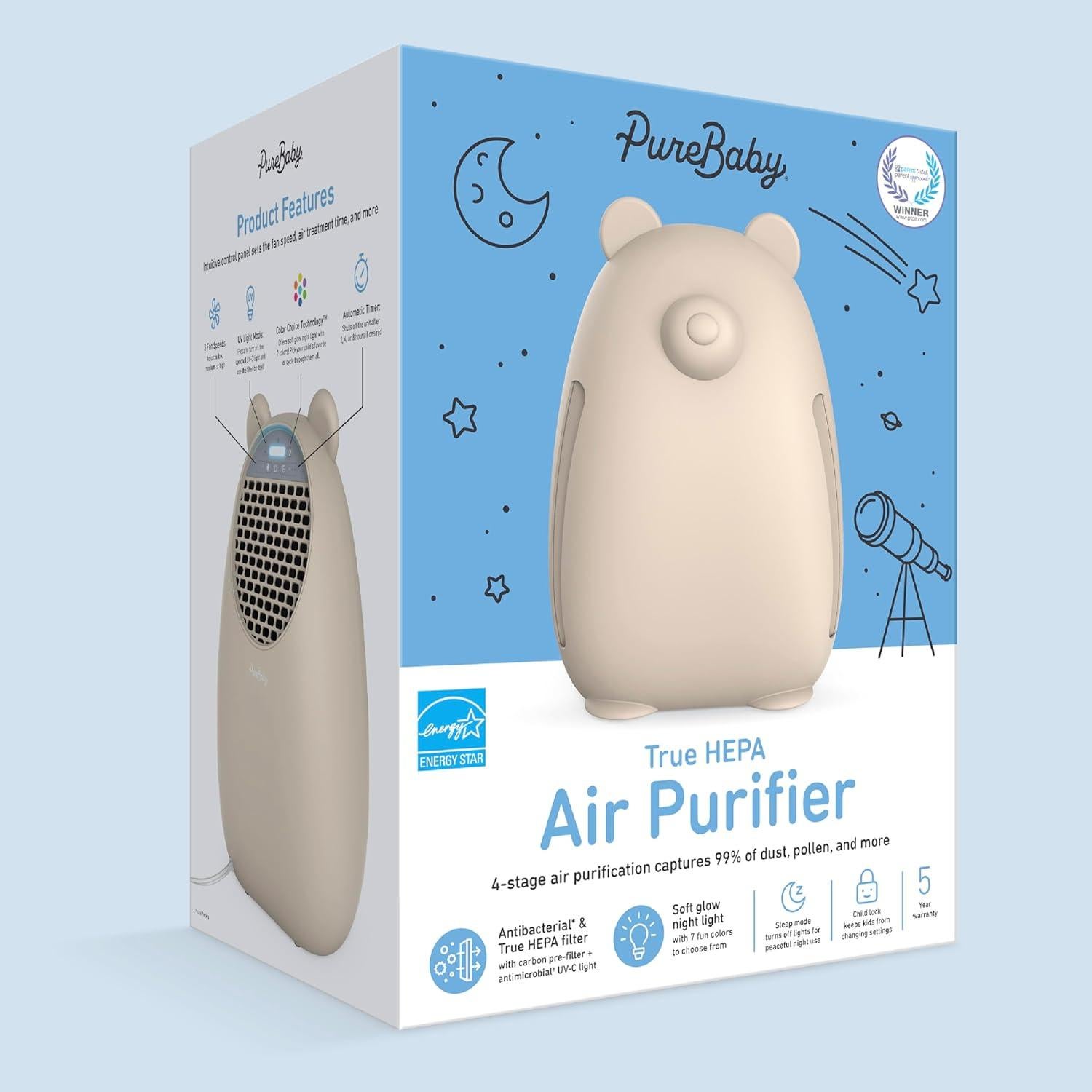 Purificador de Aire HEPA PureBaby Bear - Luz UV-C, 4 Etapas