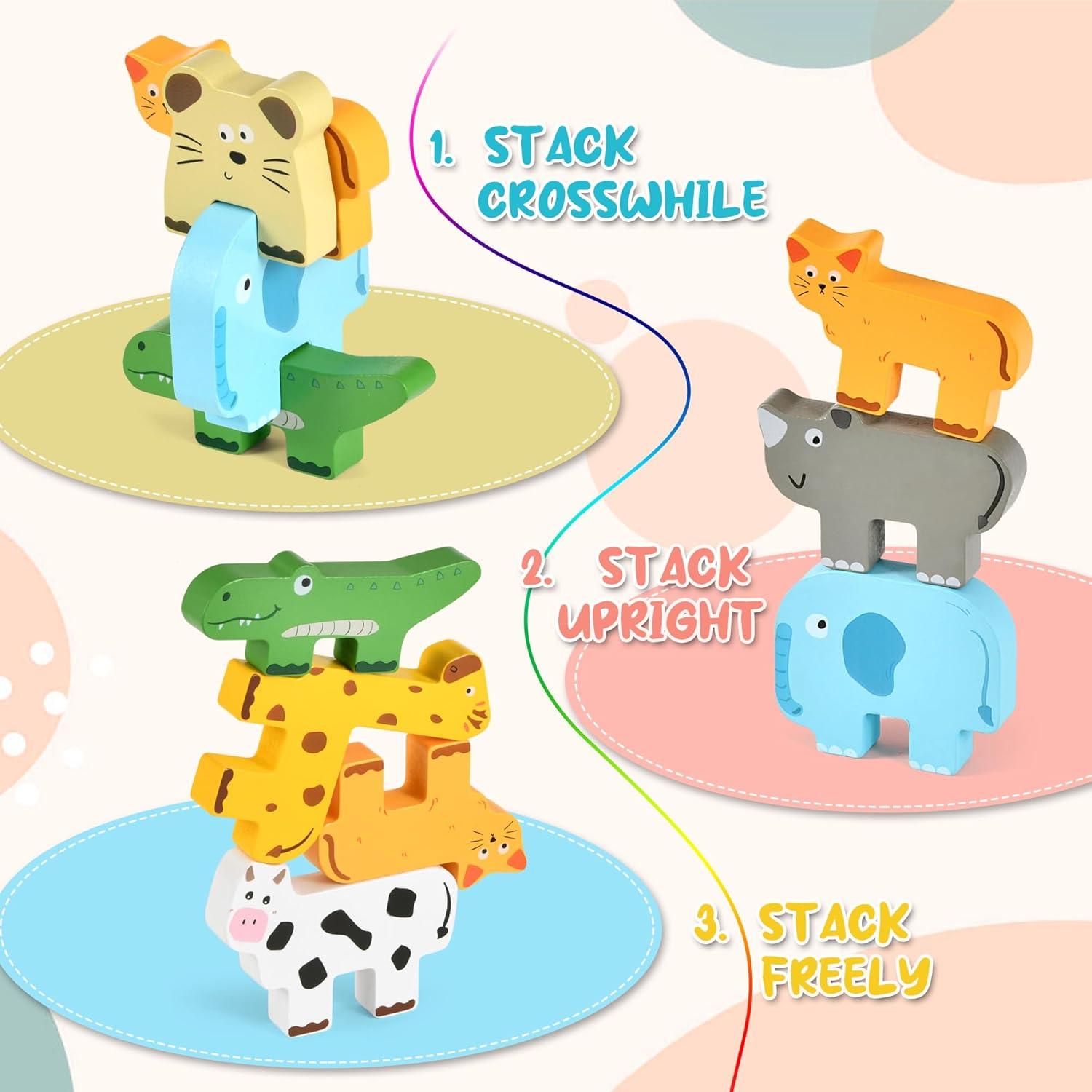 Juguetes Apilables Montessori DICROON - Bloques de Animales y Cajas Anidadas