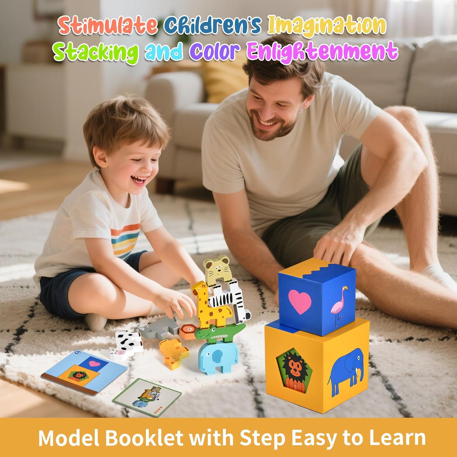 Juguetes Apilables Montessori DICROON - Bloques de Animales y Cajas Anidadas