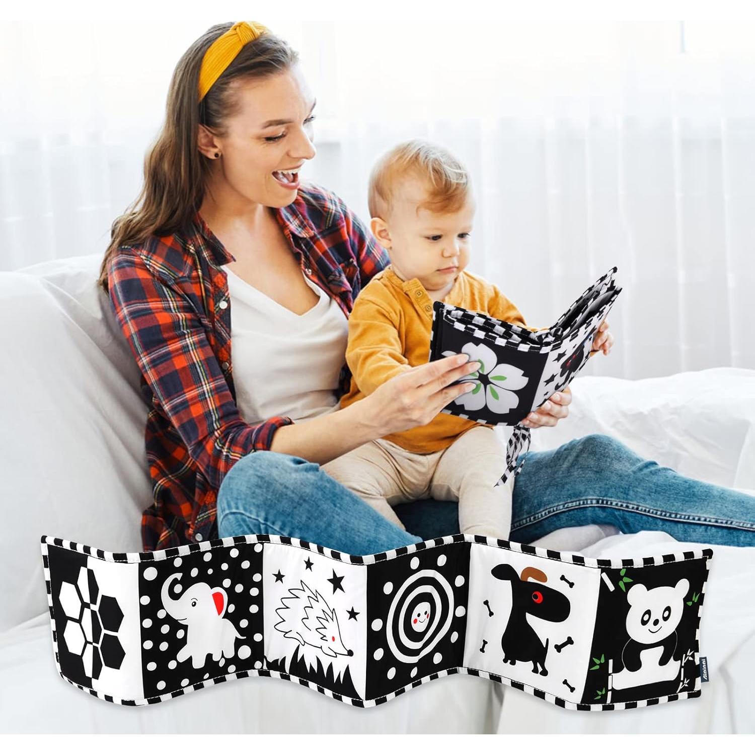 Libro de Tela para Bebés Vicloon en Blanco y Negro 0-6 Meses