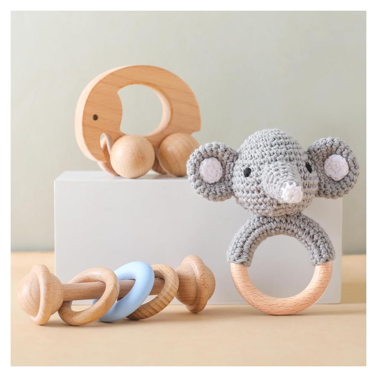 Sonajeros de Madera Orgánica 3 PCS - Let's Make Elefante