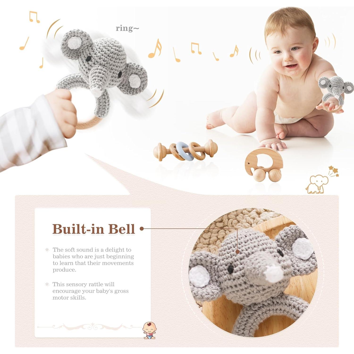 Sonajeros de Madera Orgánica 3 PCS - Let's Make Elefante