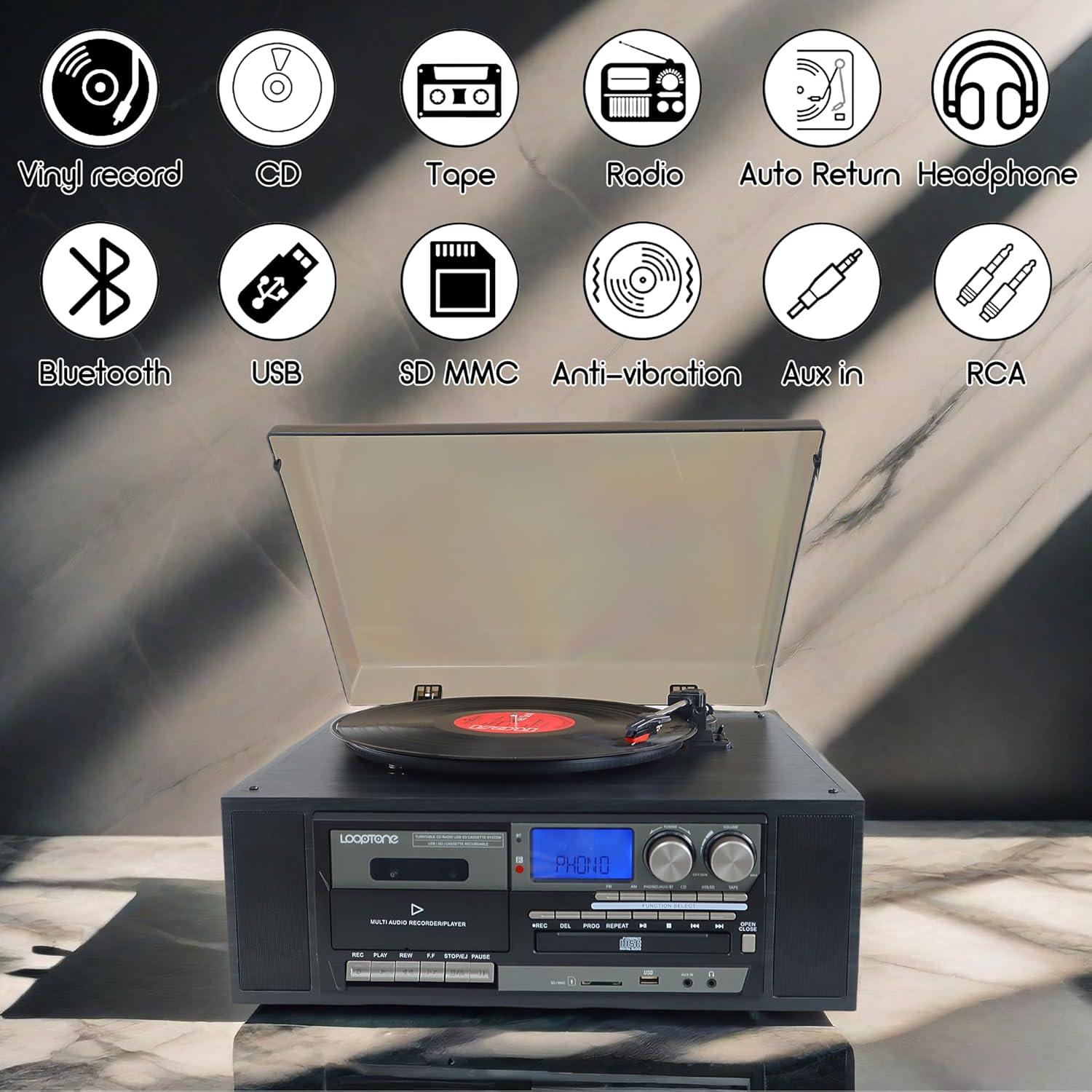 Reproductor de Vinilo 10 en 1 MEIFAN TR-18FCD Bluetooth Negro
