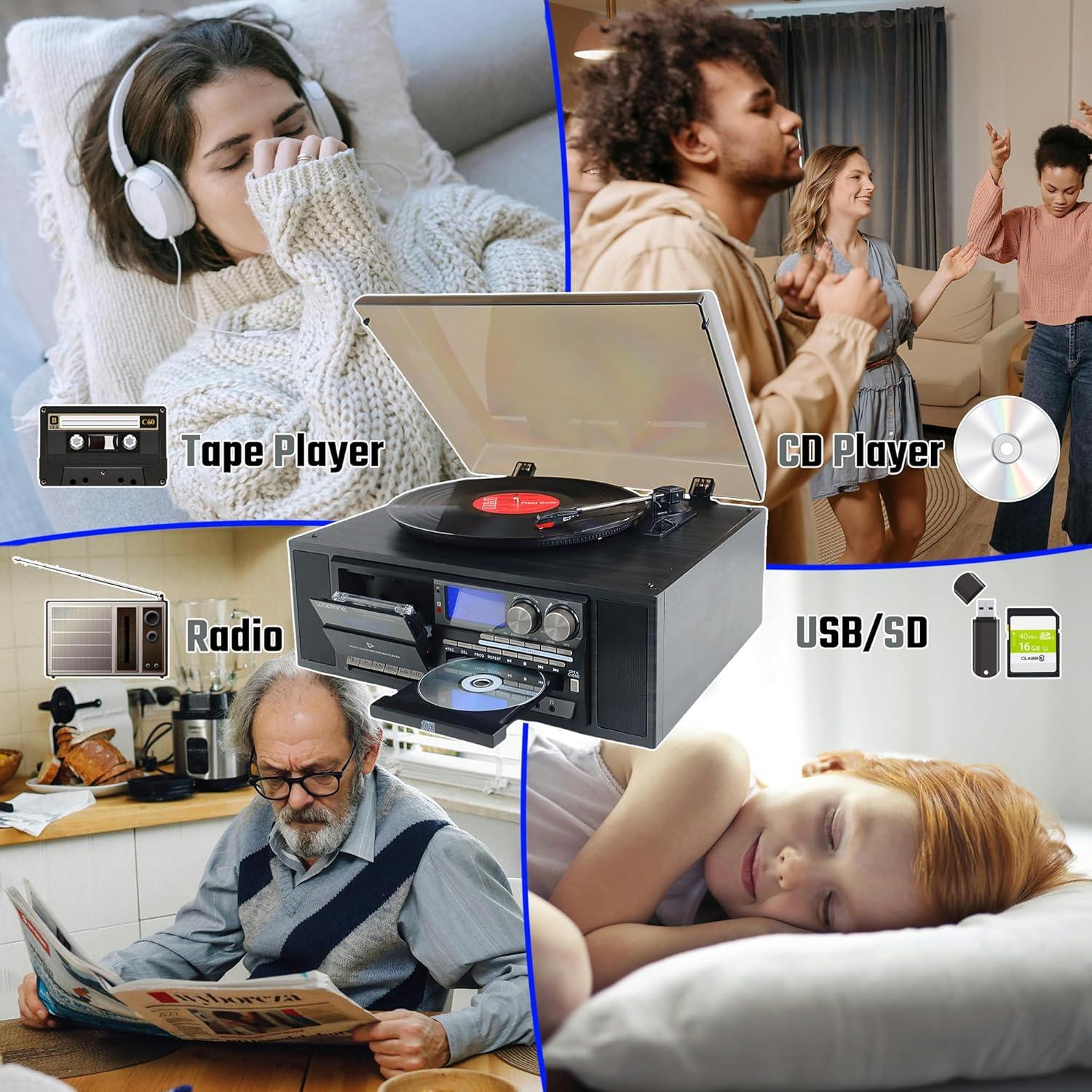 Reproductor de Vinilo 10 en 1 MEIFAN TR-18FCD Bluetooth Negro