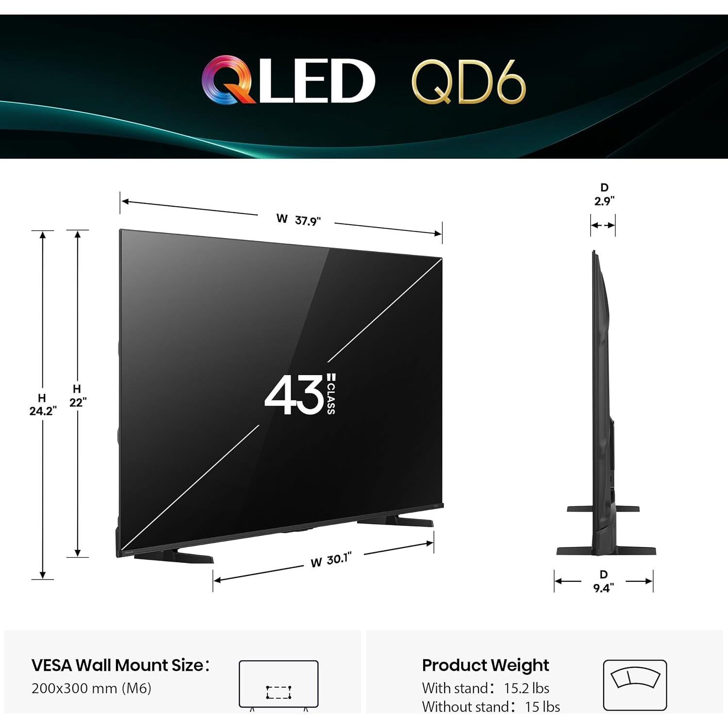 Televisor Hisense 43" QLED 4K UHD Smart Fire TV 43QD6QF