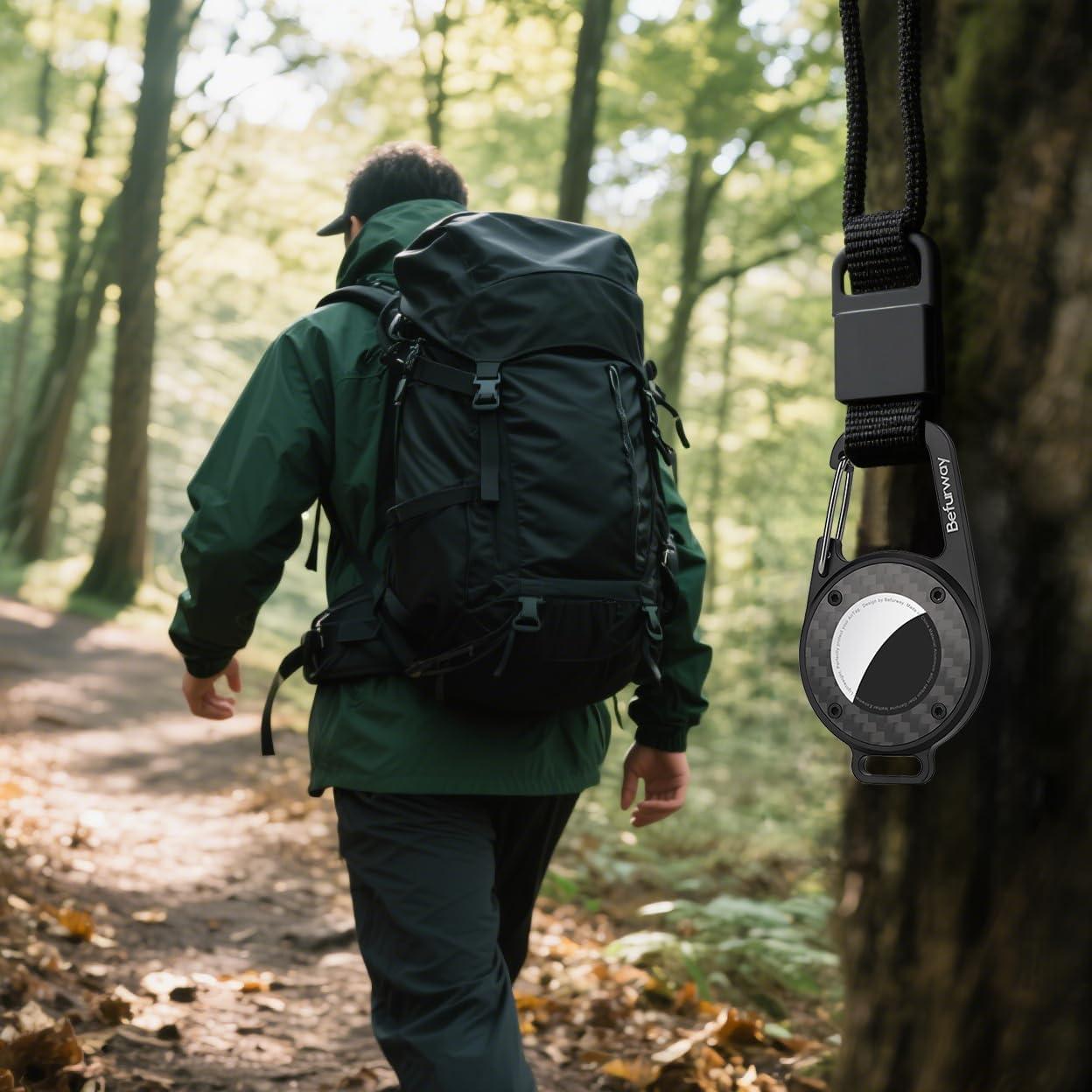 Soporte de AirTag Befurway con llavero y funda de cuero negra