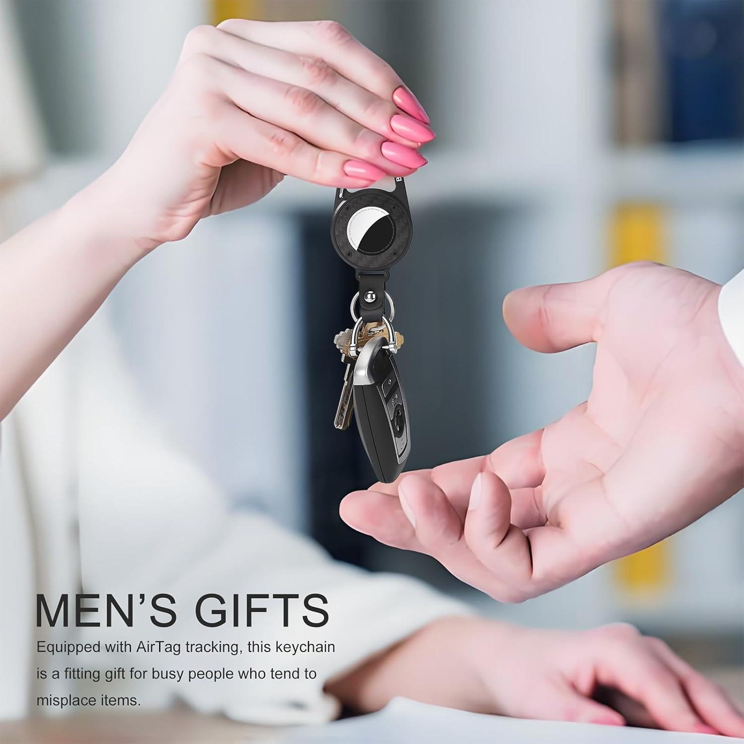 Soporte de AirTag Befurway con llavero y funda de cuero negra