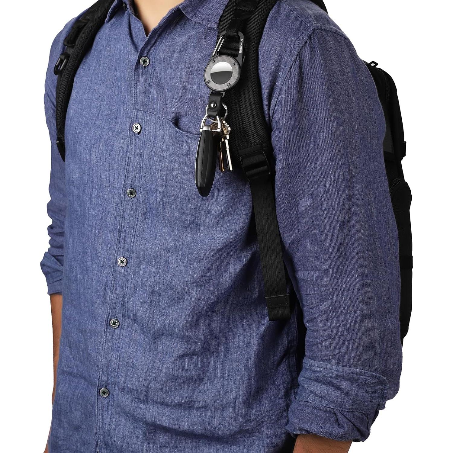 Soporte de AirTag Befurway con llavero y funda de cuero negra