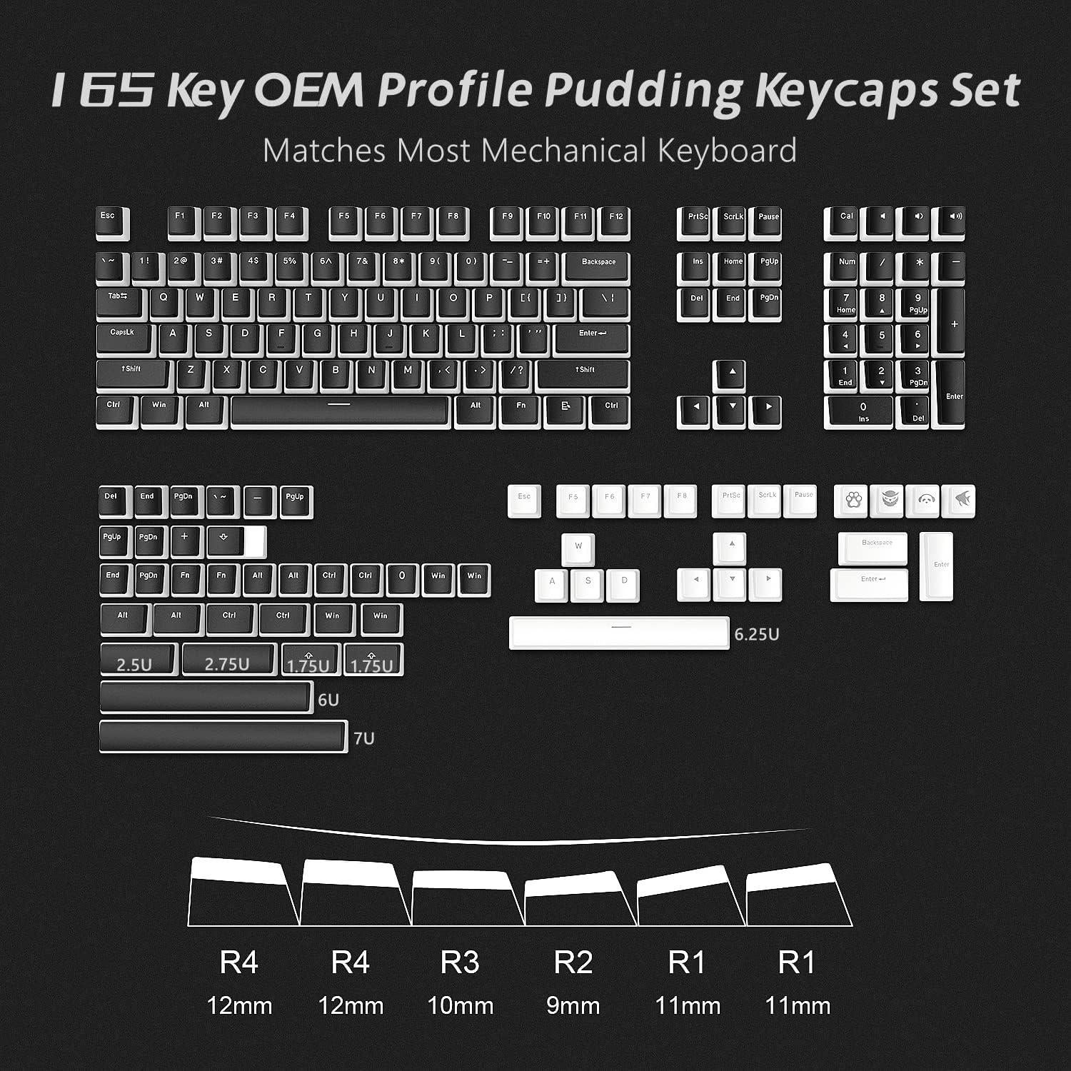 Womier Pudding Keycaps Set 165 Teclas PBT Negro Compatible