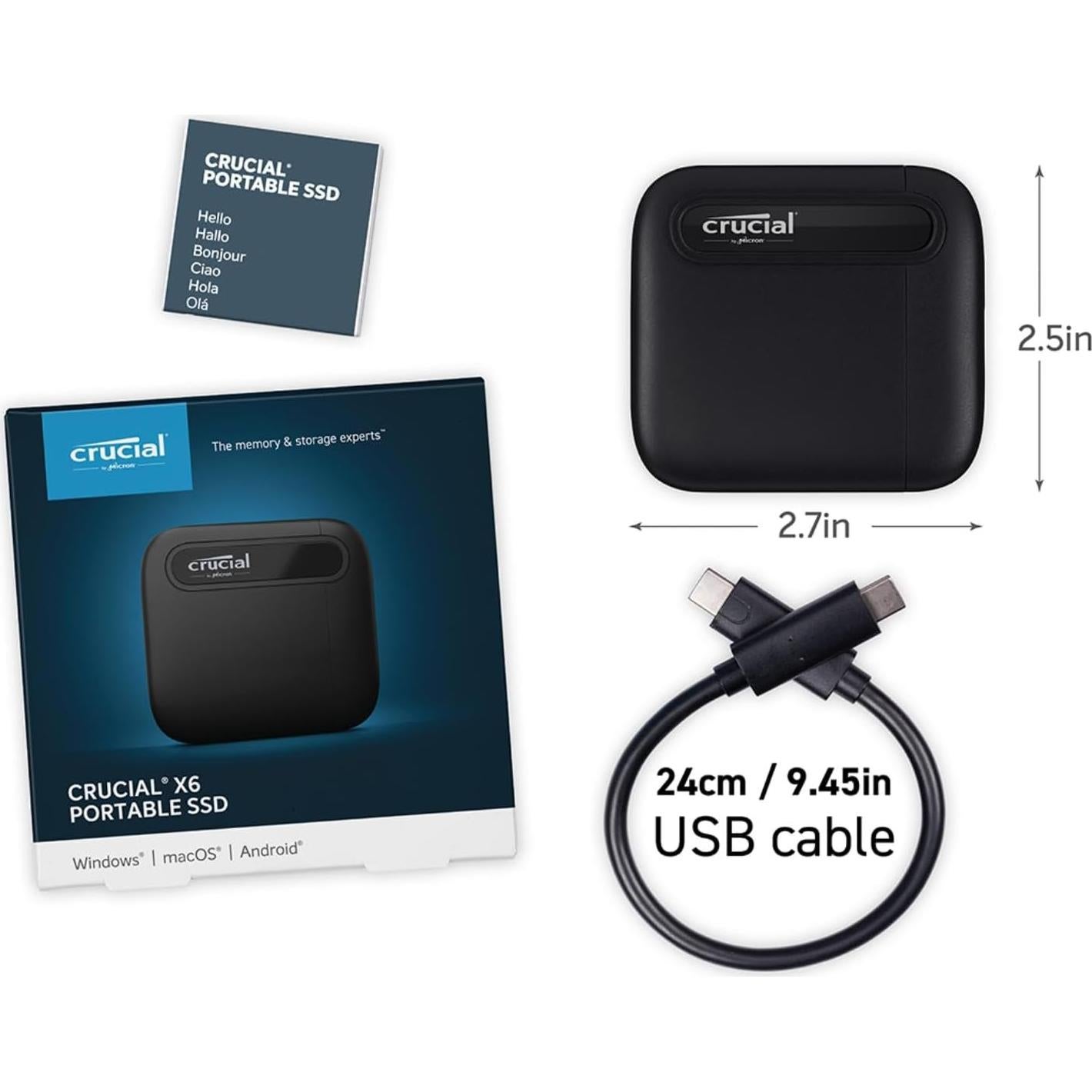 Crucial X6 1TB SSD Portátil USB 3.2 - Hasta 800MB/s