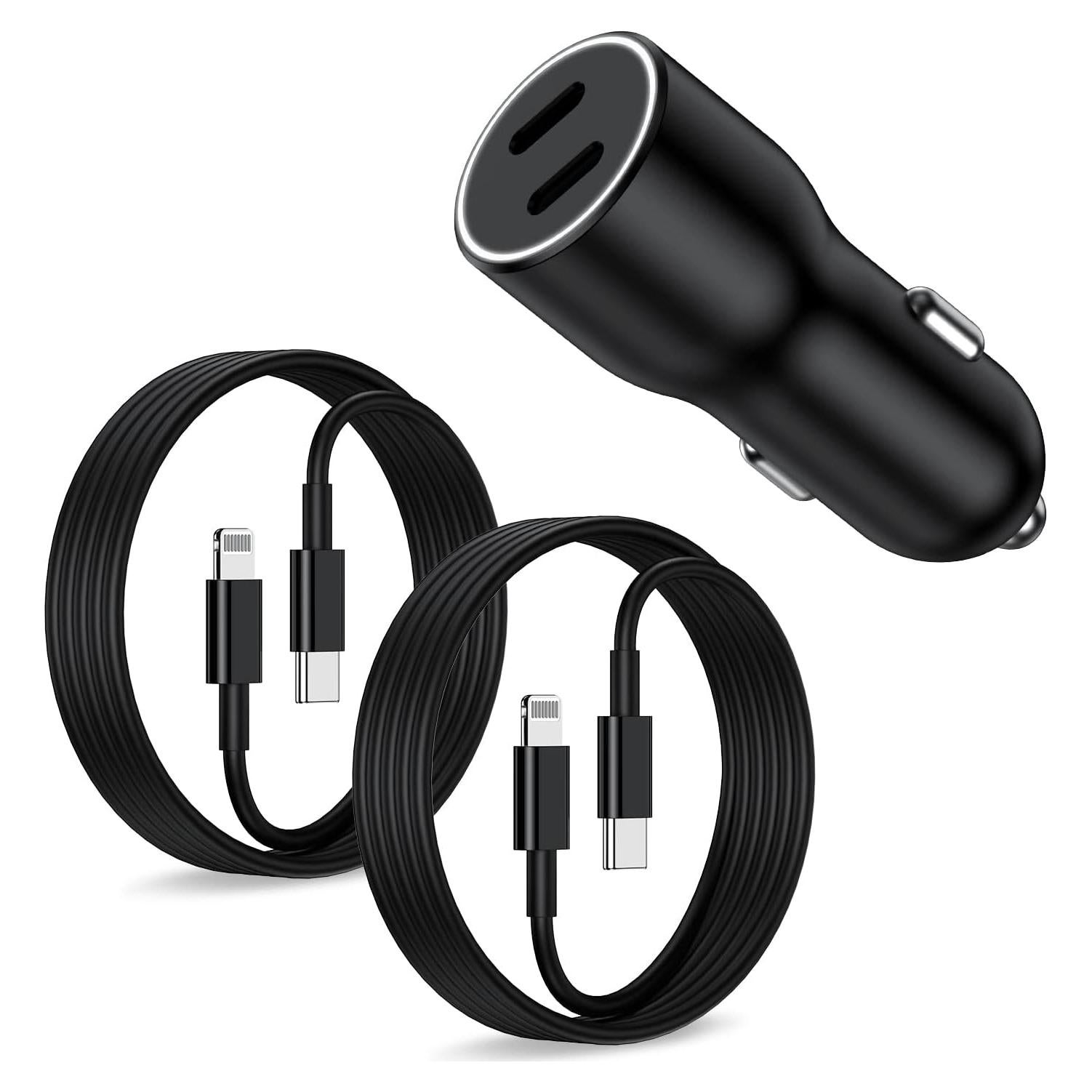 Cargador de Coche USB C Rápido 45W con 2 Cables Lightning 3FT
