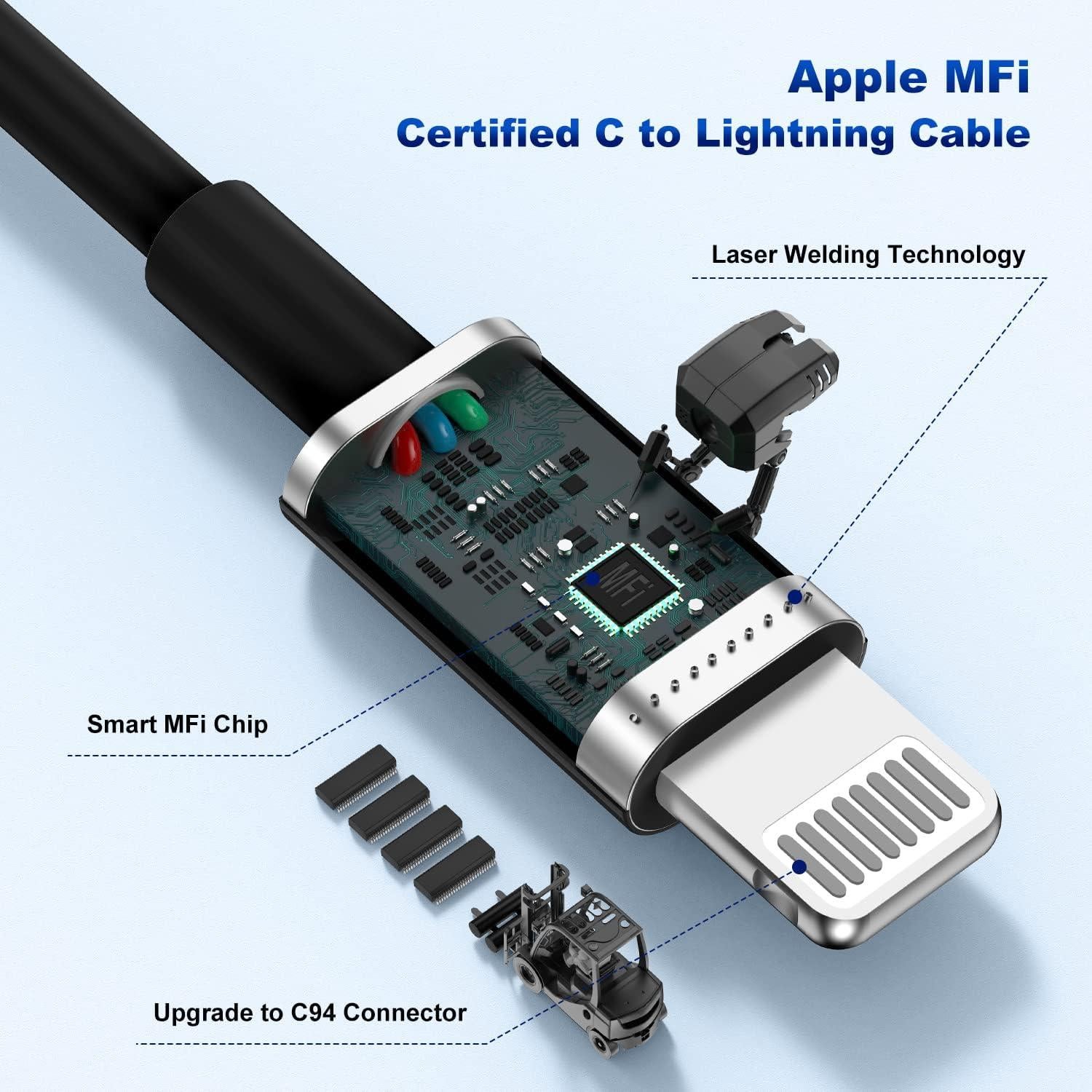 Cargador de Coche USB C Rápido 45W con 2 Cables Lightning 3FT