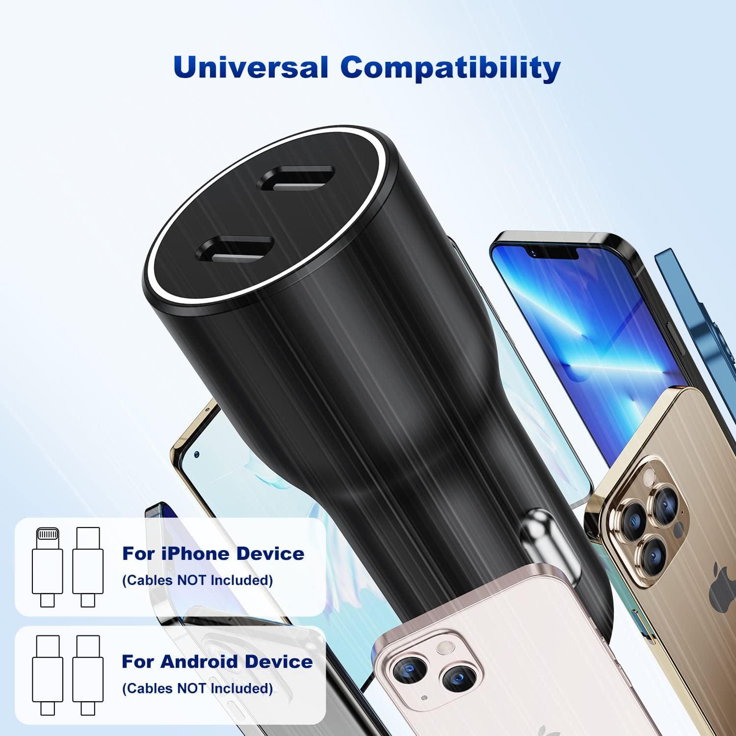 Cargador de Coche USB C Rápido 45W con 2 Cables Lightning 3FT