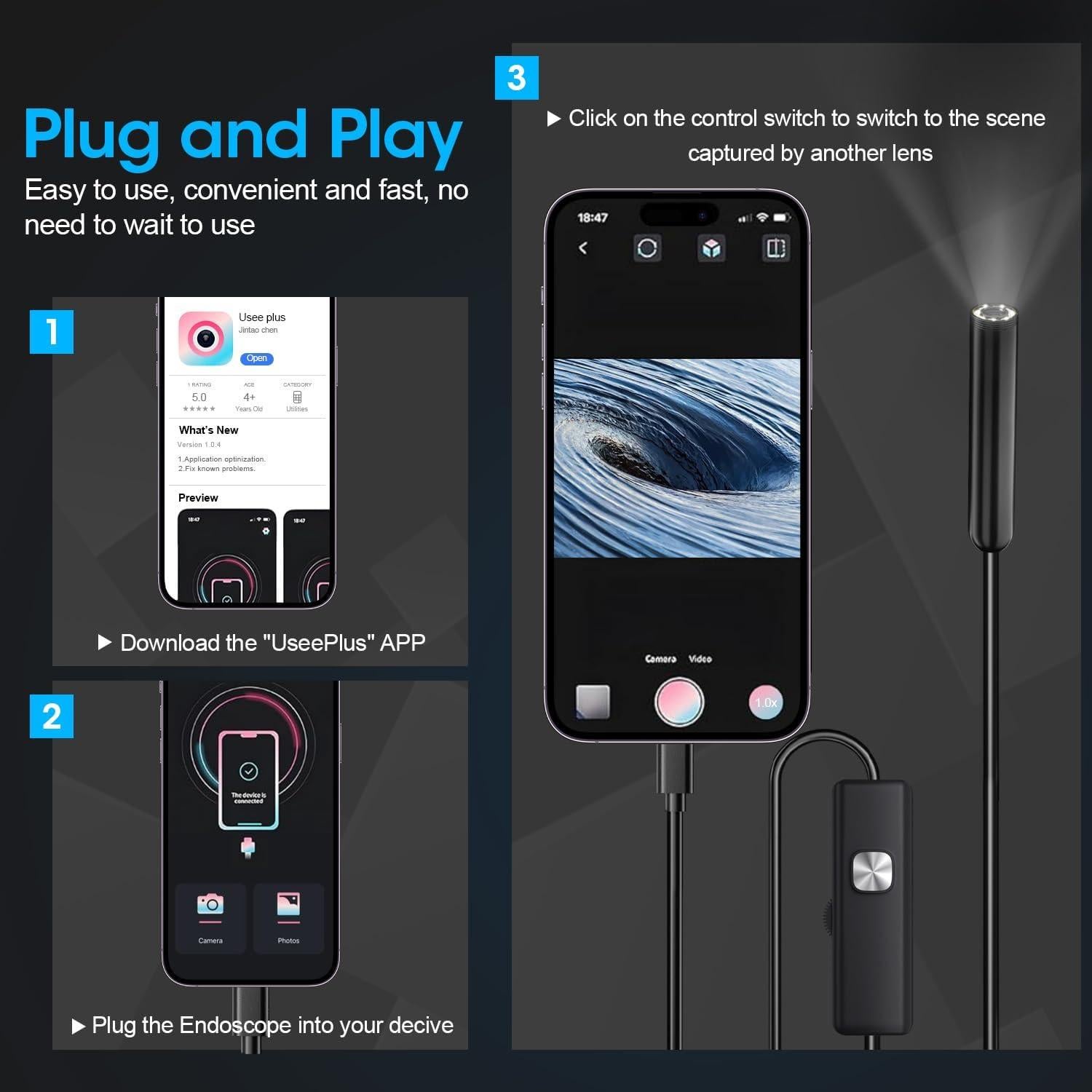 Endoscopio PAPIBLU 1920P HD 5m con Luz LED Ajustable